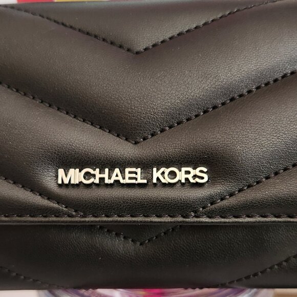 Michael Kors NWT Jet Set Travel Leather Quilted Large Trifold Wallet (Black) - Picture 7 of 12